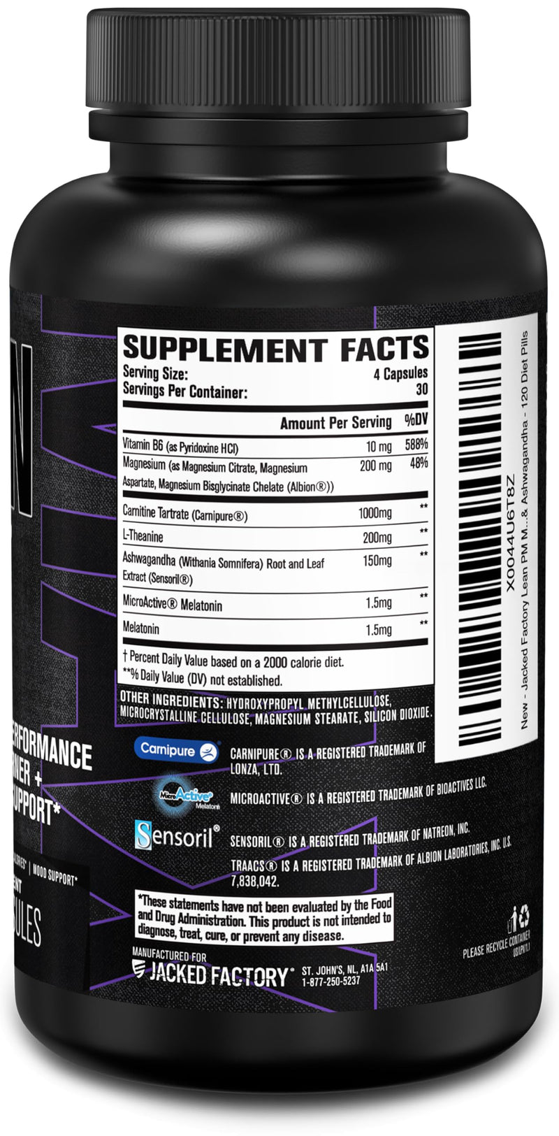 Jacked Factory Lean PM Max – Fat Burner & Sleep Support (120 Diet Pills)