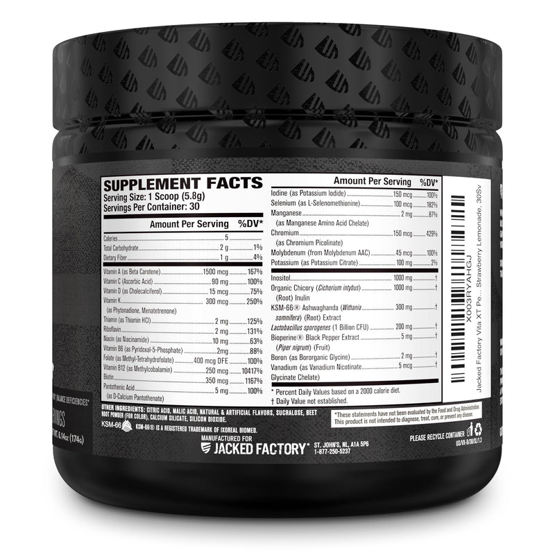 Jacked Factory Vita XT Performance Vitamin Powder – Daily Multivitamin for Men | Strawberry Lemonade, 30 Servings