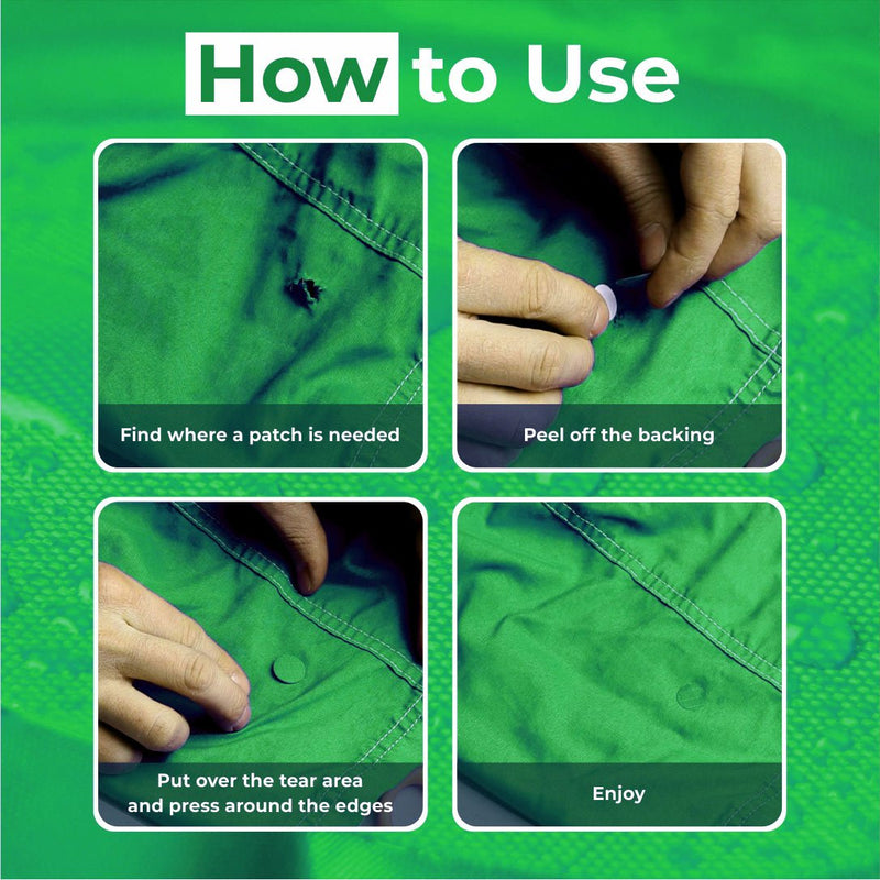 Repair Patches (30+ Colours) for Puffer Jackets, Tents, Upholstery - Stick On, Waterproof, Tear-Cold-Heat-Resistant