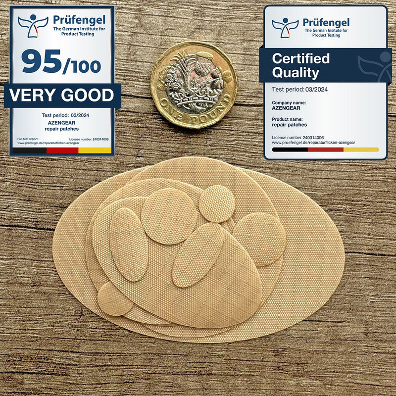 Repair Patches (30+ Colours) for Puffer Jackets, Tents, Upholstery - Stick On, Waterproof, Tear-Cold-Heat-Resistant
