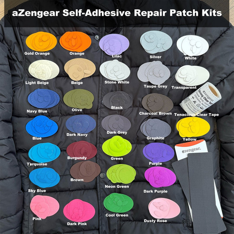 Repair Patches (30+ Colours) for Puffer Jackets, Tents, Upholstery - Stick On, Waterproof, Tear-Cold-Heat-Resistant