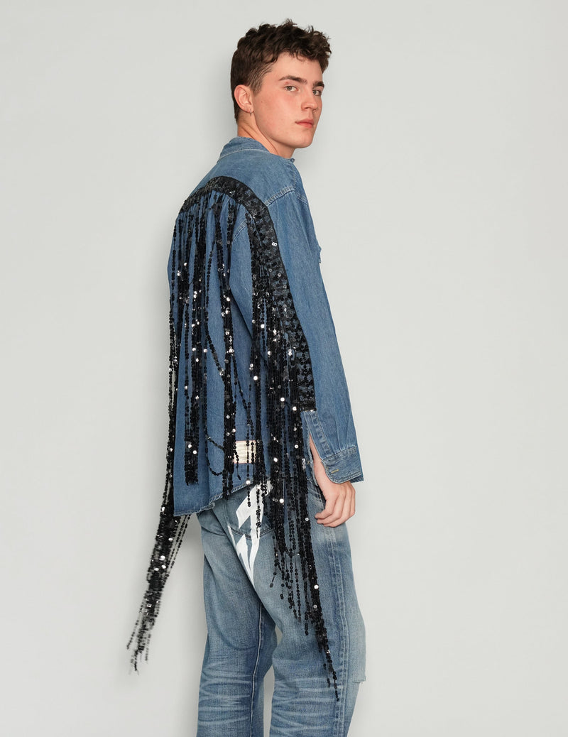 Party Back Sequinned Tassel  Denim Shirt