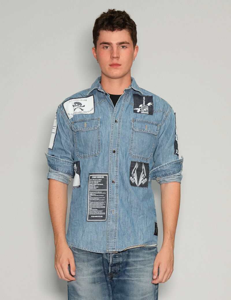 Denim Patched Shirt in Light Blue