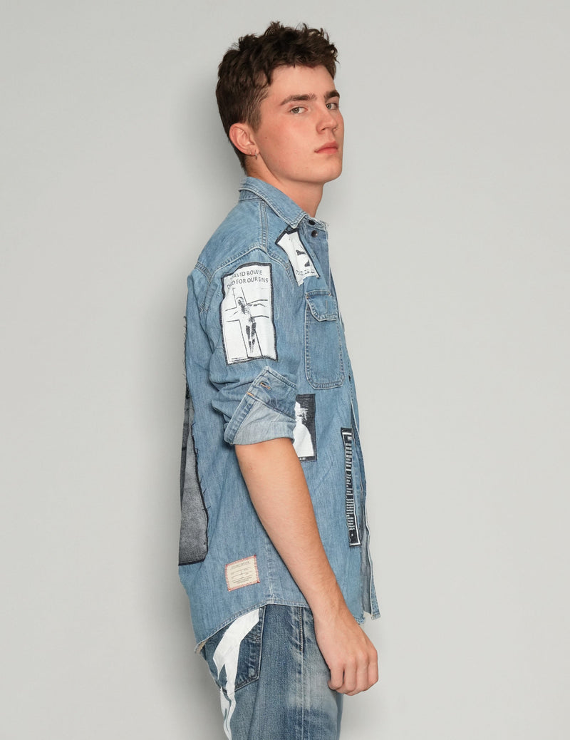 Denim Patched Shirt in Light Blue