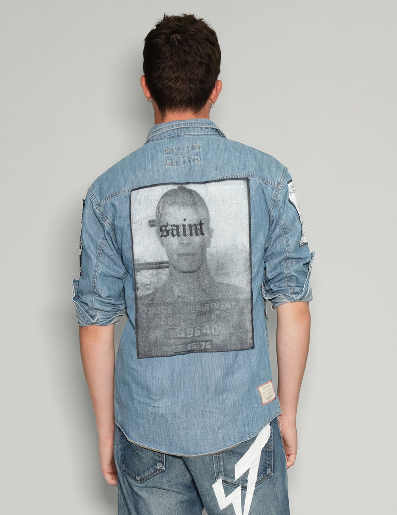 Denim Patched Shirt in Light Blue