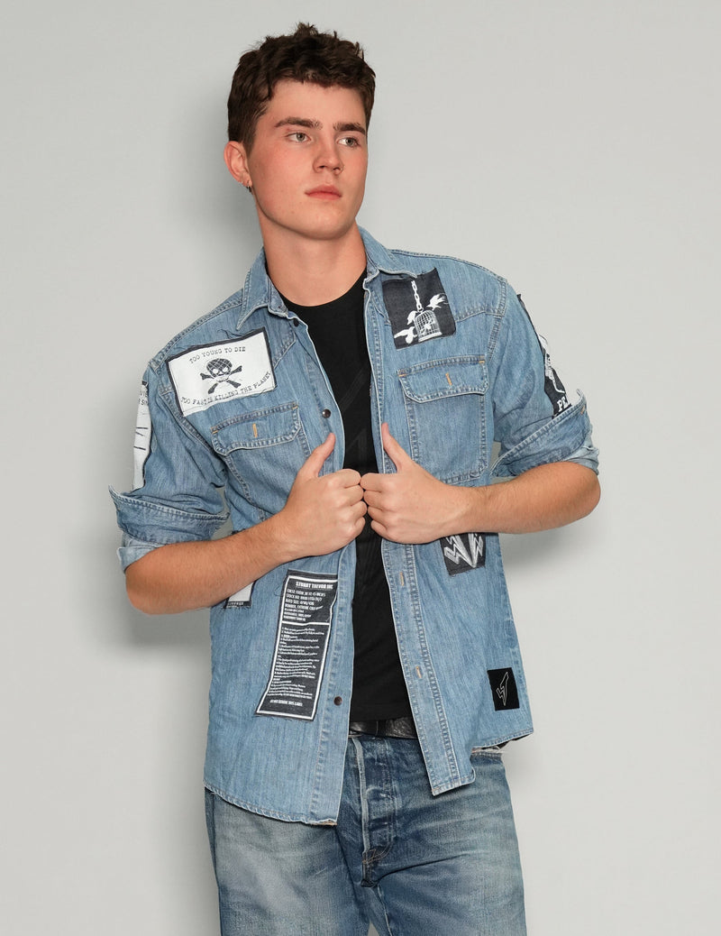 Denim Patched Shirt in Light Blue