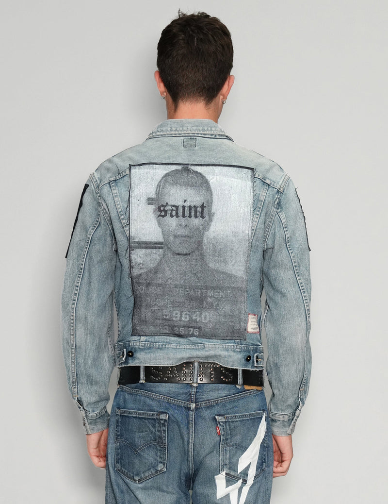 Vintage Patched Denim Jacket in Light Blue