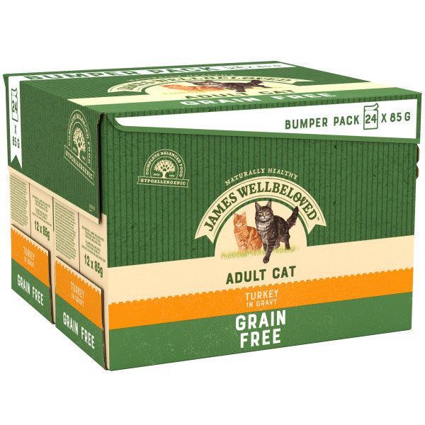 James Wellbeloved Adult Cat Grain Free Turkey in Gravy Pouches 24 x 85g