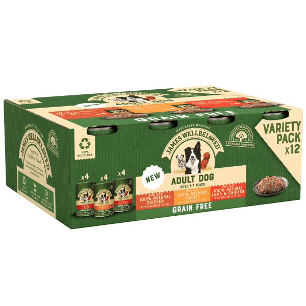 James Wellbeloved Adult Grain Free Turkey, Lamb & Chicken Loaf Wet Dog Food 400g