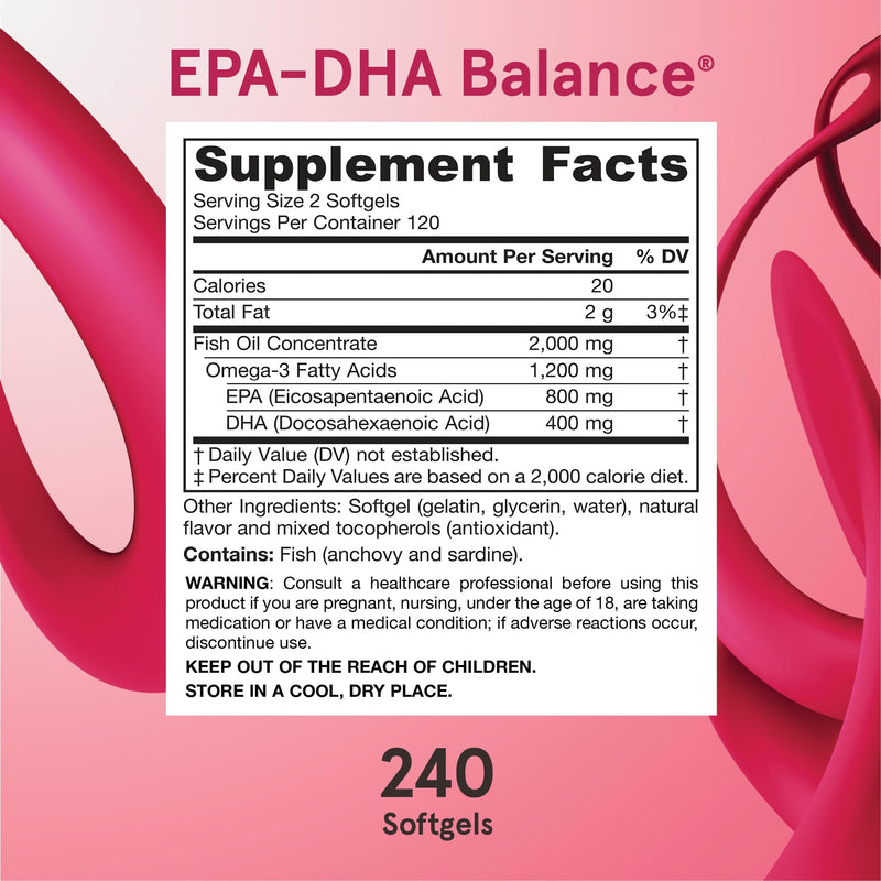 Jarrow Formulas EPA-DHA Balance, 1,200 mg Omega-3s, 240 Softgels | 120 Day Supply