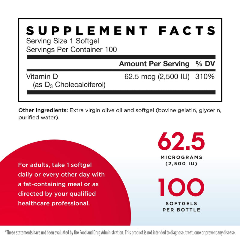 Jarrow Formulas Vitamin D3 2500 IU – 100 Softgels, Pack of 2 | Bone Health, Immune Support & Calcium Metabolism