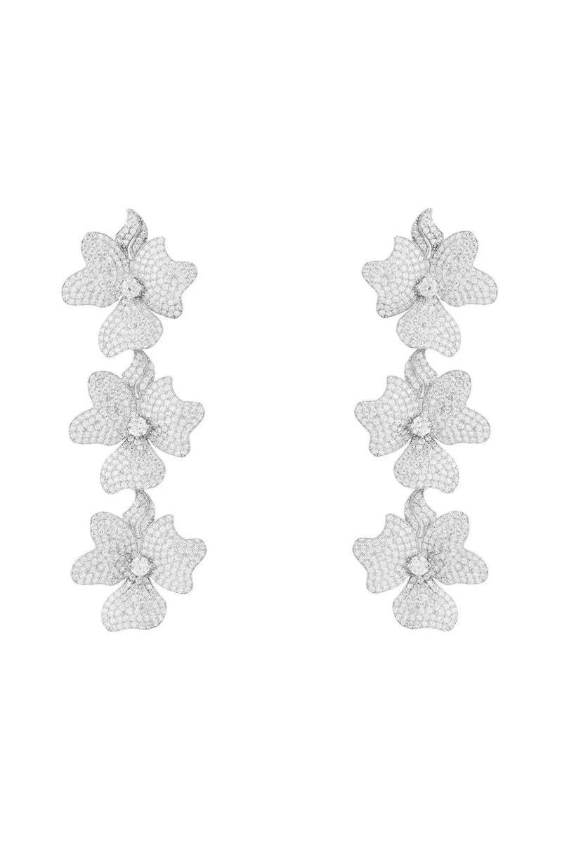 Jasmine Flower Triple Drop Earrings Silver