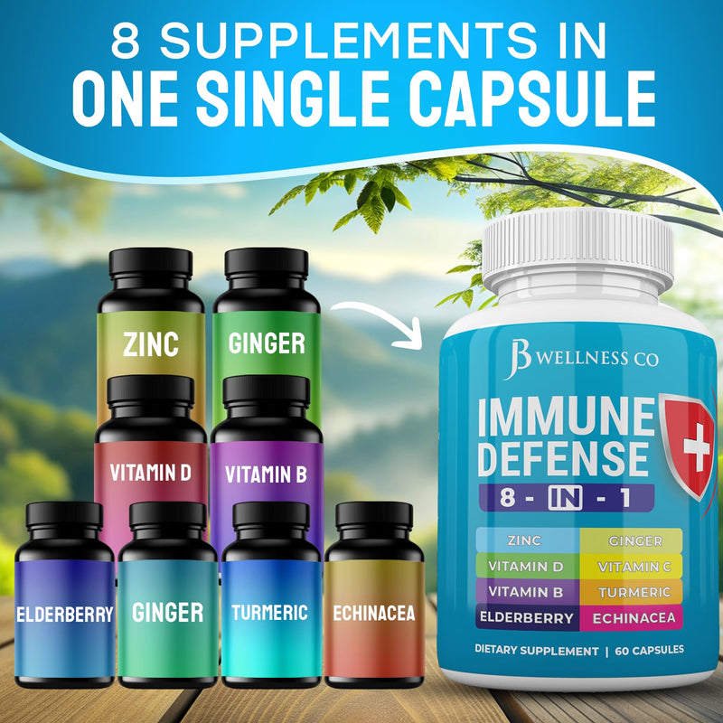 JB Wellness Co Immune Support 8-in-1 Capsules | Zinc, Vitamin D3, Vitamin C & Elderberry - 2-Pack