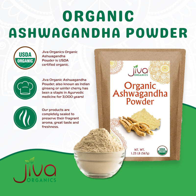 Jiva Organics Ashwagandha Root Powder 20oz – Organic, Raw, Non-GMO, Lab Tested