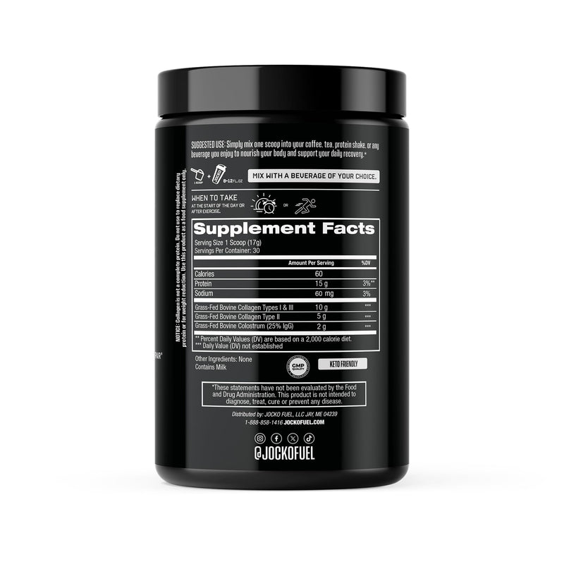 Jocko Fuel Collagen Powder with Colostrum – 15g Collagen + 2g Colostrum | Gut, Joint & Immune Support (30 Servings)