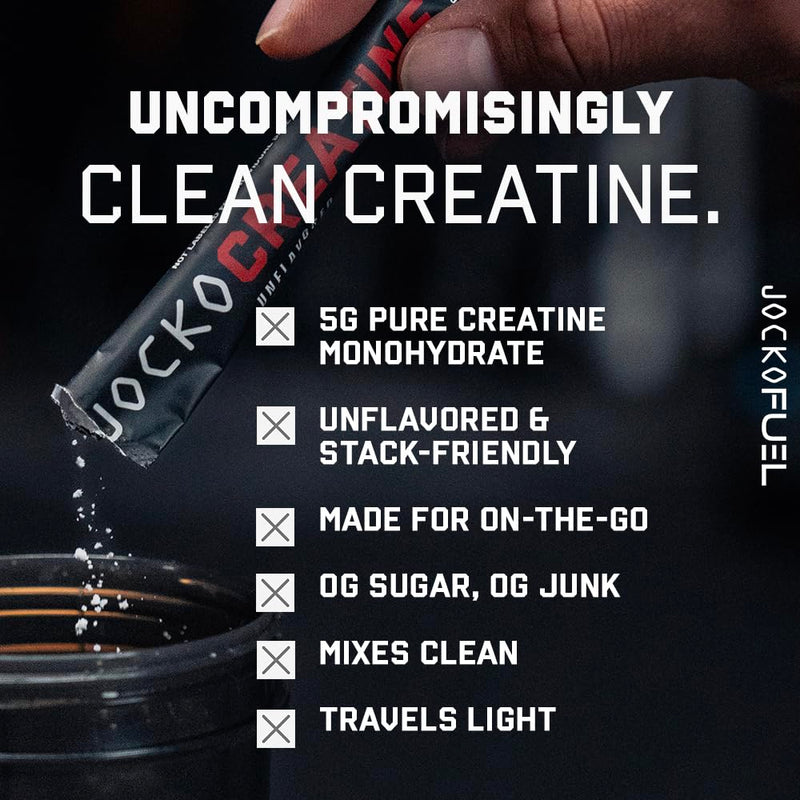 Jocko Fuel Creatine Stick Packs – Travel-Size Creatine Monohydrate, 30 Servings, Unflavored