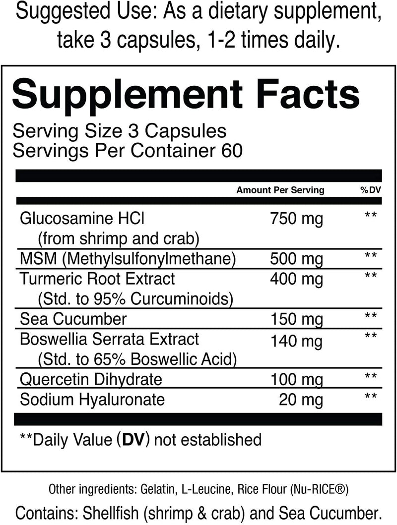Jocko Fuel Joint Support Supplement - Glucosamine MSM, Turmeric & Boswellia, 180 Capsules