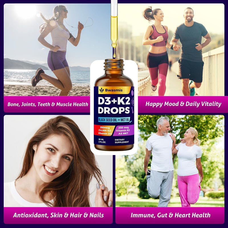 Vitamin D3 K2 Drops 10000IU with Organic Black Seed Oil – 6-in-1 Liquid (2 oz)