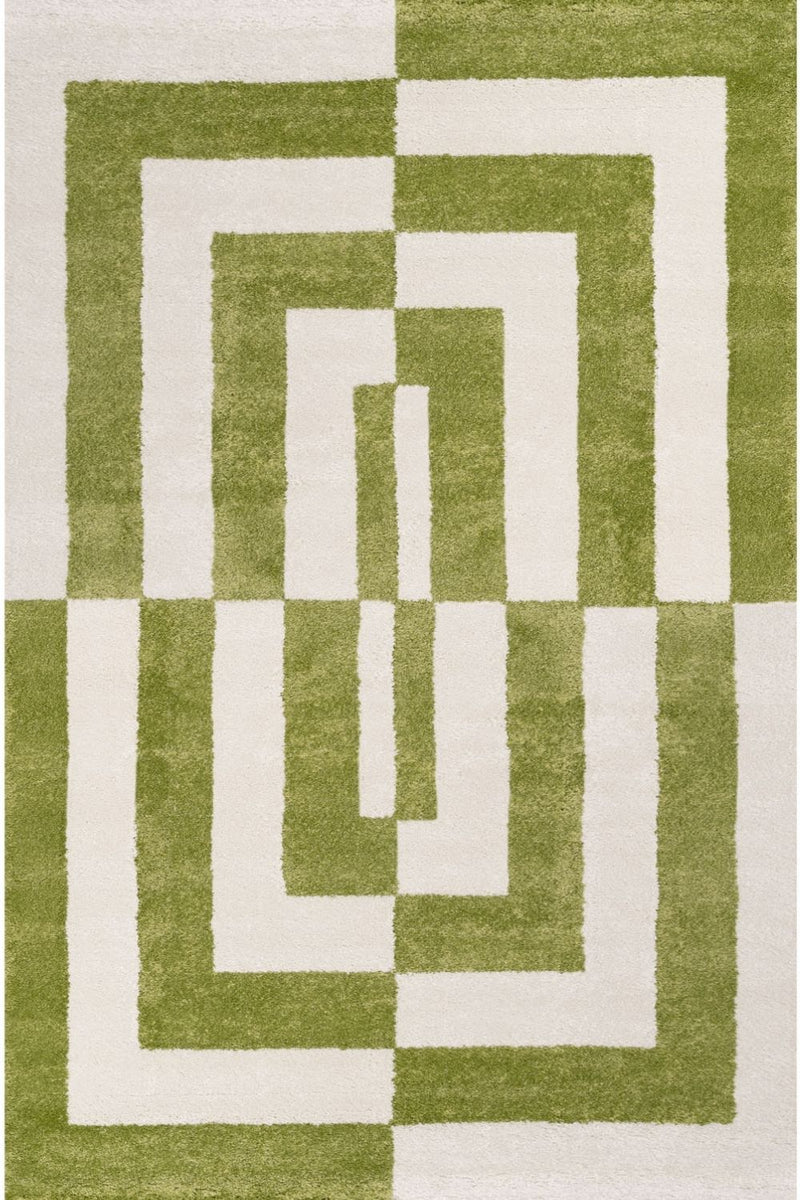 Joli Geometric Green & White Rug