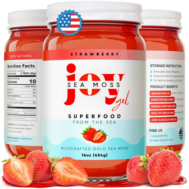 Joy Sea Moss Wildcrafted Irish Sea Moss Gel 16 oz Strawberry | Made in USA