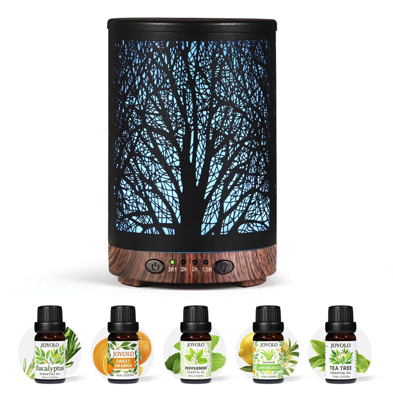 JOYOLO Essential Oils Diffuser Set – 7-Color Lights, Auto Shut-Off, 6 Oils Gift Pack