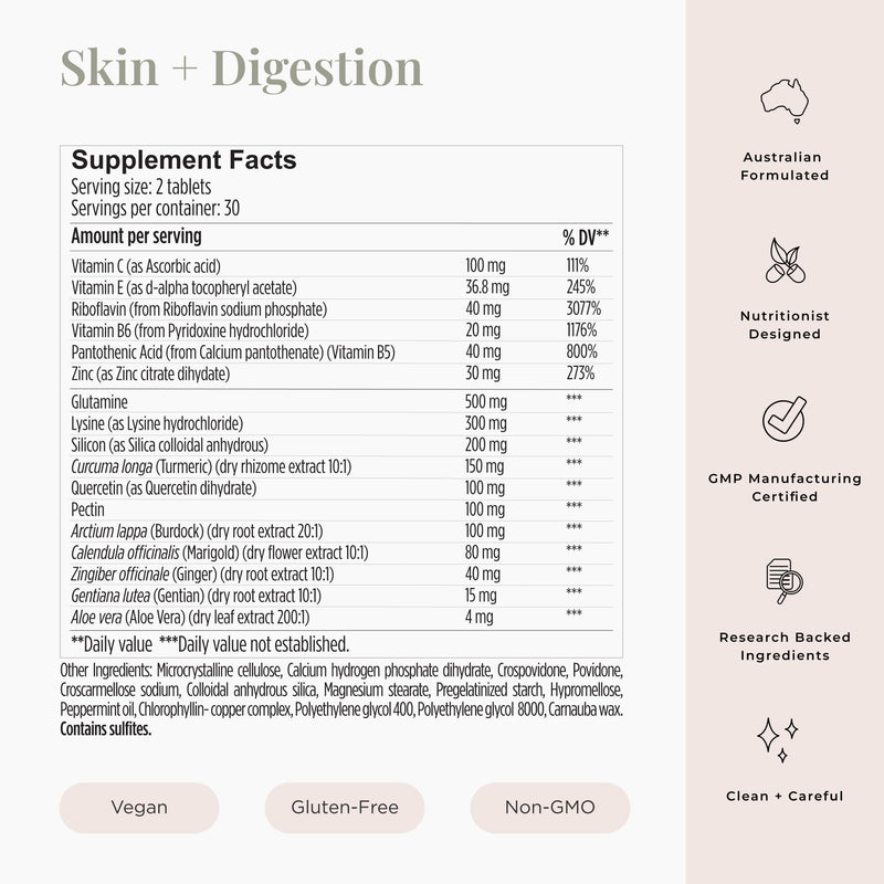 JSHealth Vitamins Skin and Digestion Formula | Skin Supplement with Zinc | Burdock Turmeric | Clear Healthy Skin | Acne Treatment for Teens and Adults | (60 Tablets)