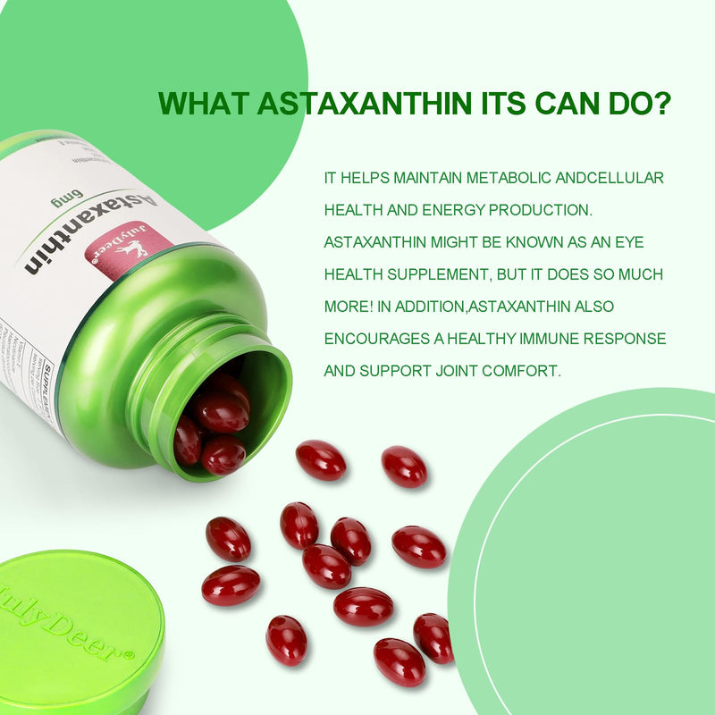 JulyDeer 2 Bottles Astaxanthin 6 mg with Nicotinamide Vitamin E Premium Antioxidant Supplement EGT GSH - for Skin, Eye, Joint & Immune System Health Cell Health & Energy丨5 in 1-120 Softgels