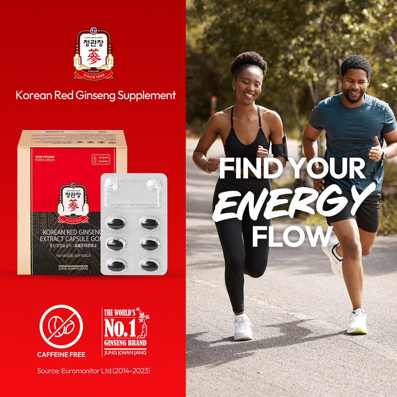 Jung Kwan Jang Korean Red Ginseng Extract Capsule Gold — Vegan Energy & Immune Support, Caffeine Free (600mg, 150 Capsules)