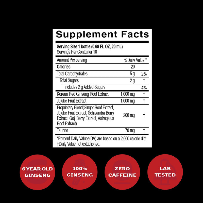 JUNG KWAN JANG Vital Tonic – Korean Red Ginseng Energy Shot with Ginger (10 Count)