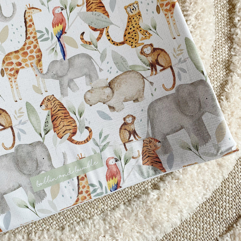 Anti-Roll Wedge Baby Changing Mat - Jungle Animals print