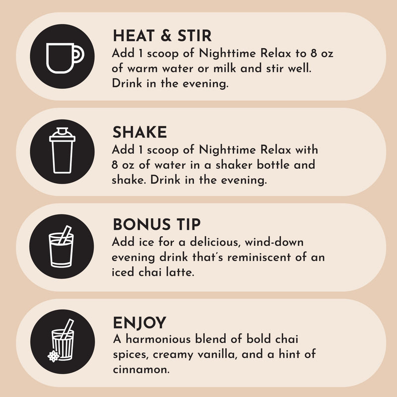 JUST INGREDIENTS Chai Nighttime Relax Drink Mix – 30 Servings | No Sugar Added | Magnesium, L-Theanine, Chamomile & Tart Cherry