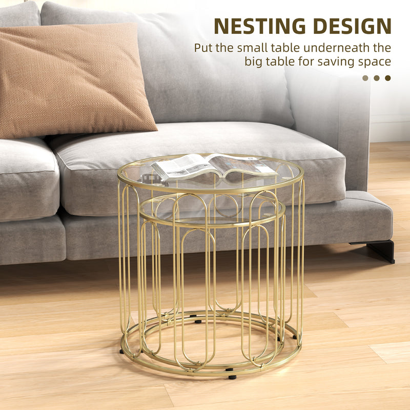 HOMCOM Coffee Table Set of 2, Nest of Tables with Metal Frame, Gold Tone