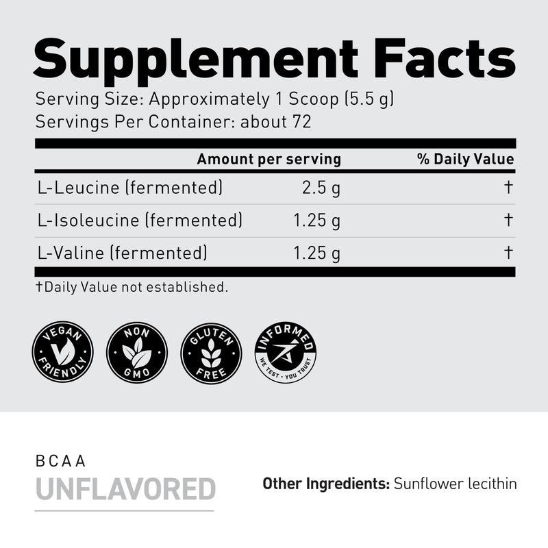 BCAA Powder – Kaged BCAAs, Fermented, Plant-Based, 5g Unflavored, 72 Servings