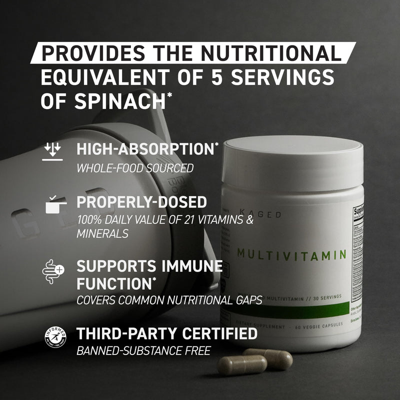 Kaged Multivitamin Capsules – Plant-Based, Organic Fruits & Veggies | 30 Servings