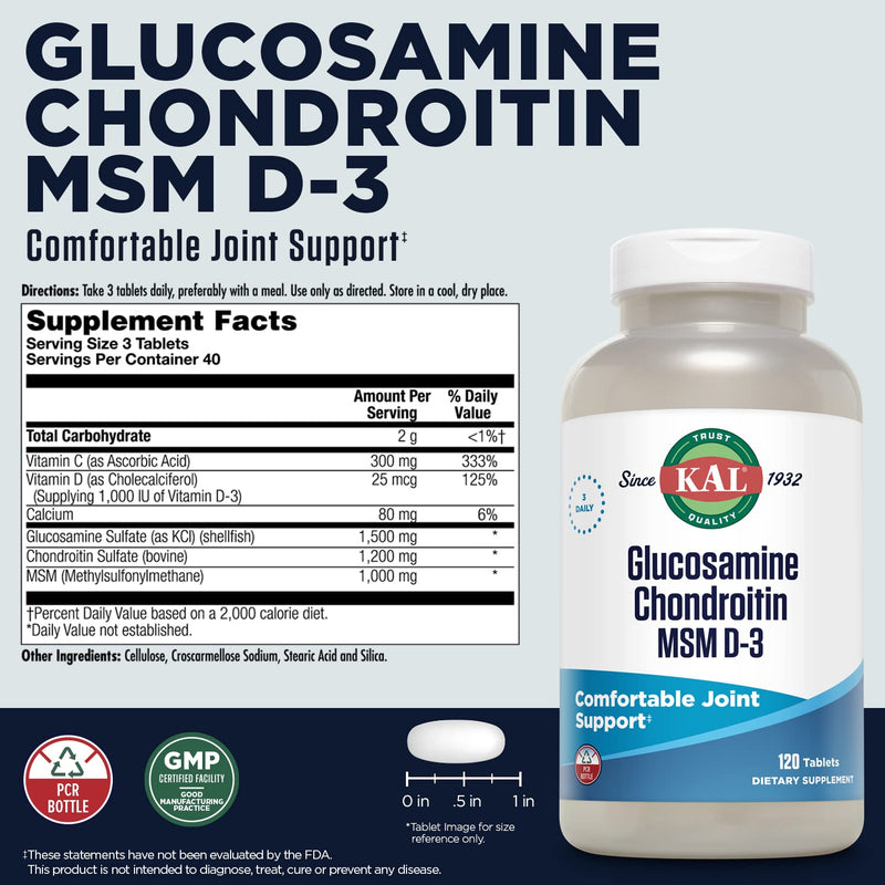 KAL Glucosamine Chondroitin MSM D-3 – Joint Support Supplement (120 Tablets)