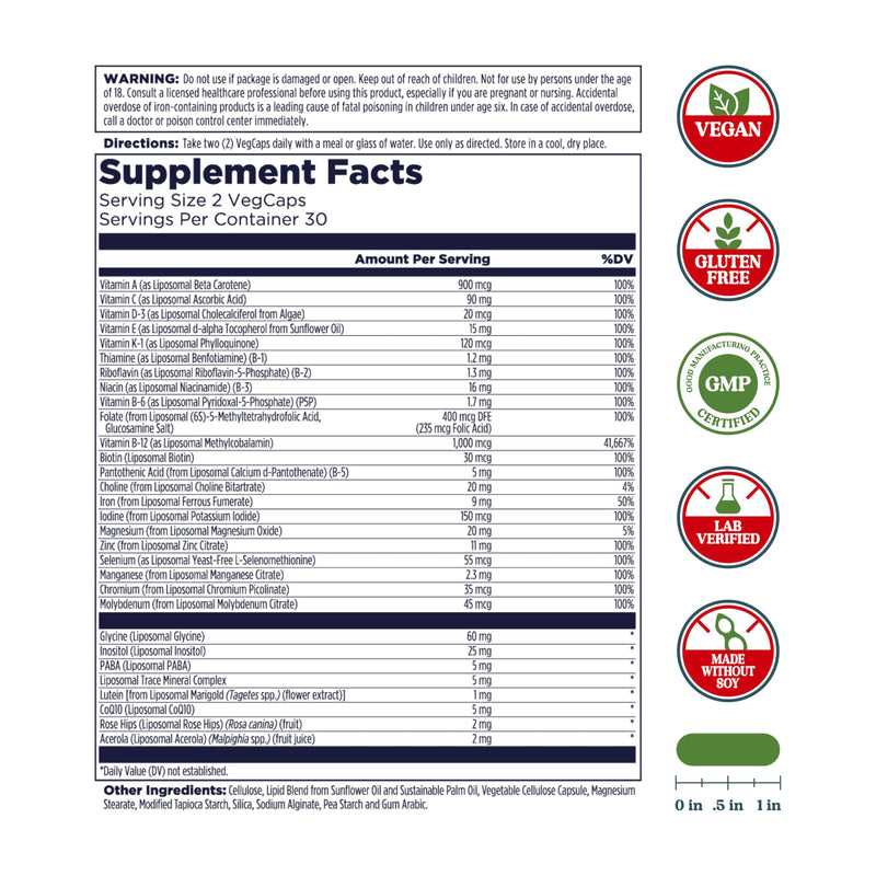 KAL Liposomal Multivitamin – High Potency Liposomal Vitamin C, D-3 & B Complex | 60 VegCaps