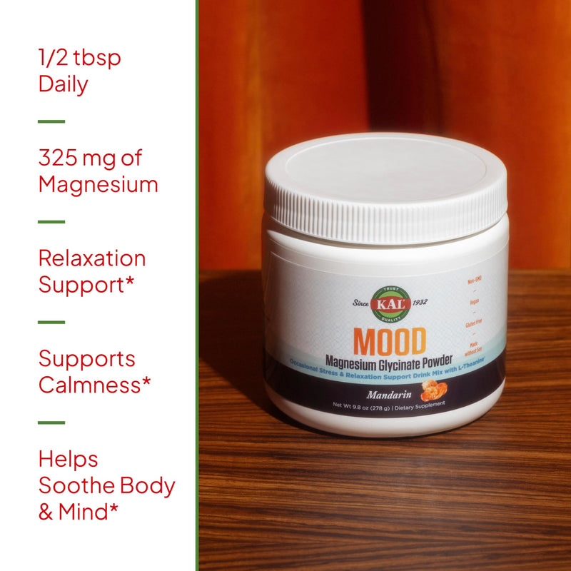 KAL Mood Magnesium Powder with L-Theanine – Mandarin Flavor | Relaxation & High Absorption (40 Servings, 9.8 oz)