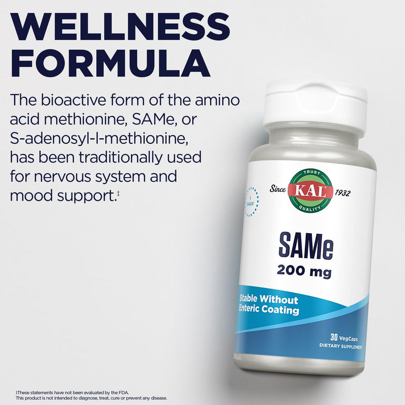 KAL SAMe 200 mg – Mood & Nervous System Support, Vegetarian Capsules