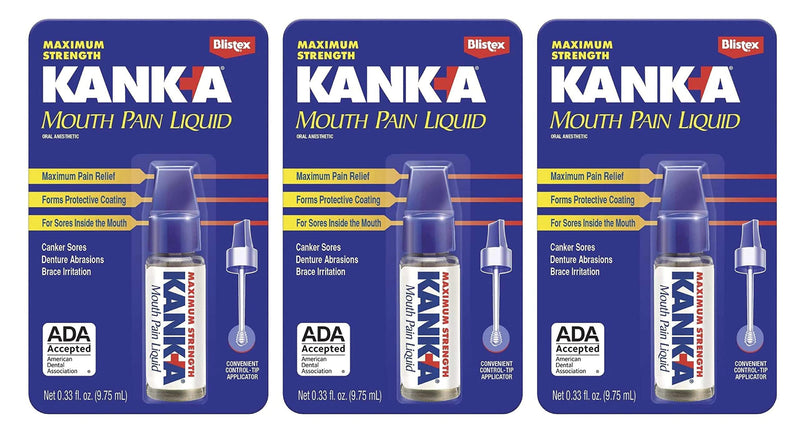 Kank-A Mouth Pain Liquid – Professional Strength, 0.33 oz (9.75 ml) Pack of 3