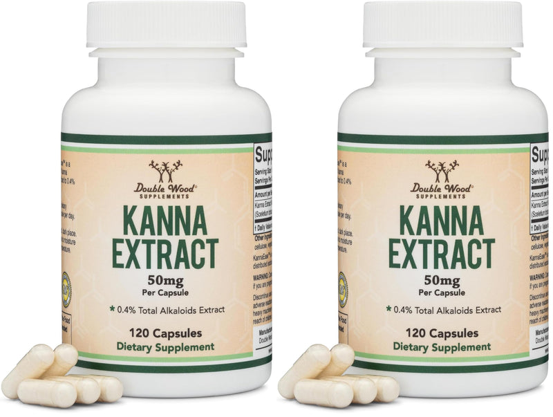 Kanna Extract Supplement 50mg – 120 Count (Pack of 2) – Double Wood | Non-GMO, Gluten Free, Vegan