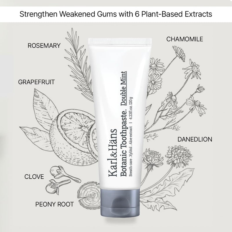 Karl&Hans Botanic Double Mint Toothpaste with Fluoride – Fresh Breath, Enamel Strength, Whitens Teeth (4.23 oz)