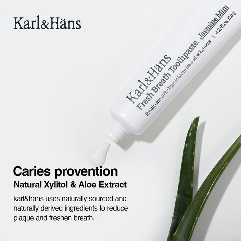 Karl&Hans Fresh Breath Jasmine Mint Toothpaste with Fluoride – Whitening, Cavity Protection, 4.23 fl oz
