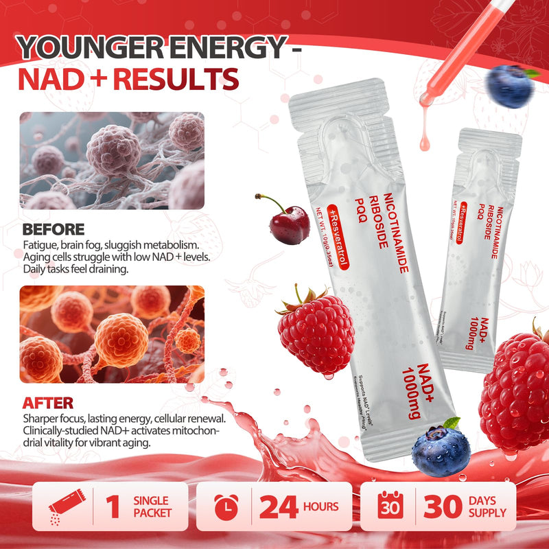 Kaseano NAD Supplement - Liposomal NAD+ Liquid 1000mg | 30 Packets