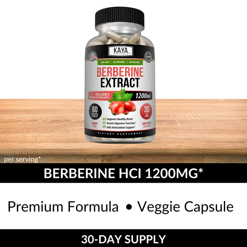 Kaya Naturals Berberine HCL 1200mg – Immune & Gut Health | Vegetarian, Non-GMO, Gluten-Free | 60 Count (Pack of 2)