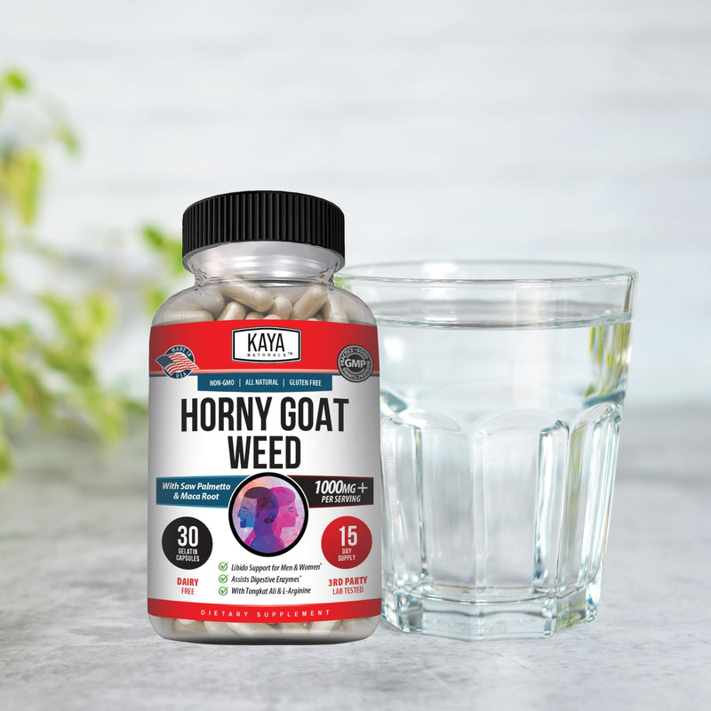 Kaya Naturals Horny Goat Weed 1560mg Complex – Maca, Saw Palmetto, Ginseng, Arginine – 30 Count