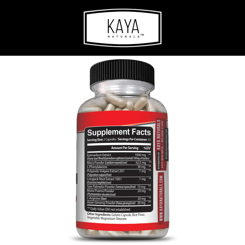 Kaya Naturals Horny Goat Weed Extract with Maca - Saw Palmetto, Ginseng, Arginine - 60 Count (Pack of 2)