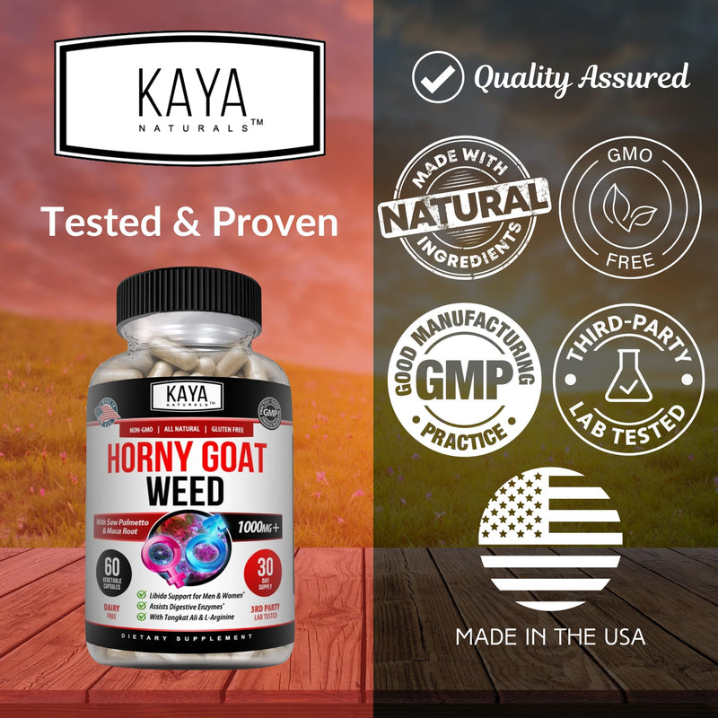 Kaya Naturals Horny Goat Weed Extract with Maca - Saw Palmetto, Ginseng, Arginine - 60 Count (Pack of 2)