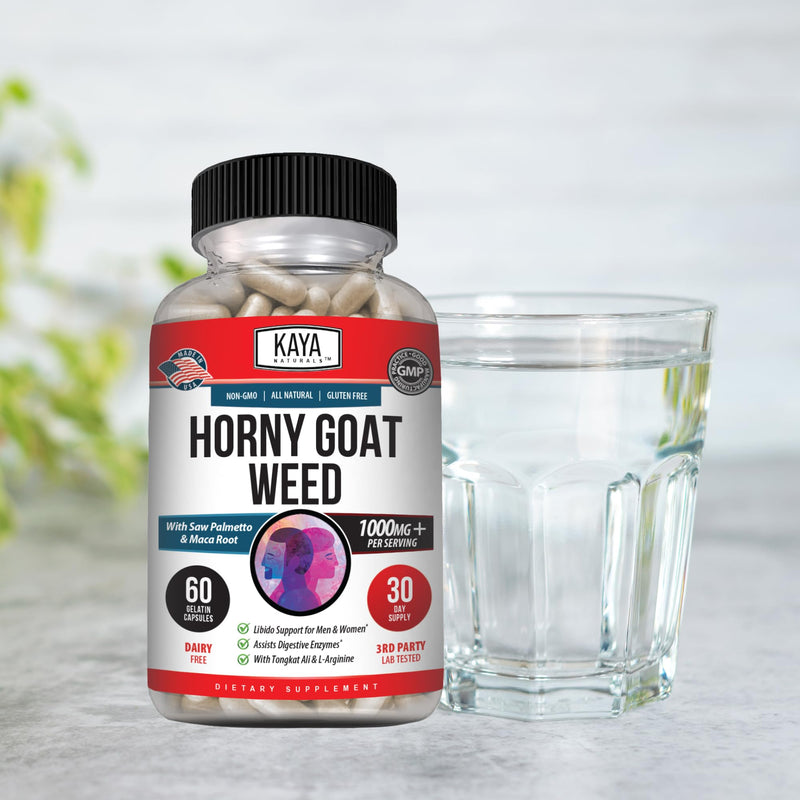 Kaya Naturals Horny Goat Weed Extract with Maca - Saw Palmetto, Ginseng, Arginine - 60 Count (Pack of 2)