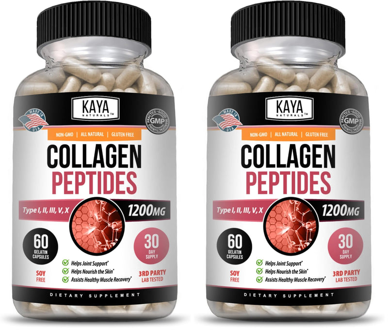 Kaya Naturals Multi Collagen Peptides Complex – Types I, II, III, V & X | 60 Count Capsules (Pack of 2)