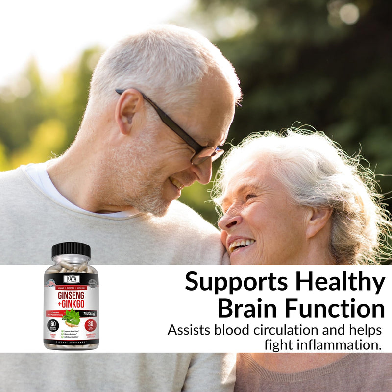 Kaya Naturals Red Panax Ginseng + Ginkgo Biloba – Nootropic Brain Support (2x60)